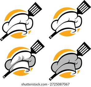 A set of four vector icons featuring a chef's hand holding a spatula, suitable for food and cooking themes.