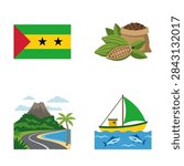 Set of Four Vector Icons Representing Sao Tome and Principe Culture