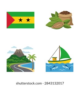 Set of Four Vector Icons Representing Sao Tome and Principe Culture