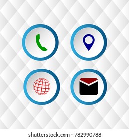 Set of four vector icons showing location, phone, web and email