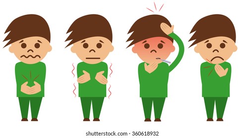 Set of four vector illustrated sick boys.
