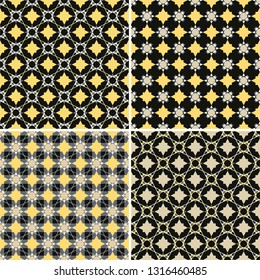 Set of four vector illustration. Seamless vector ornament of simple intersecting geometric shapes. Geometric seamless pattern.