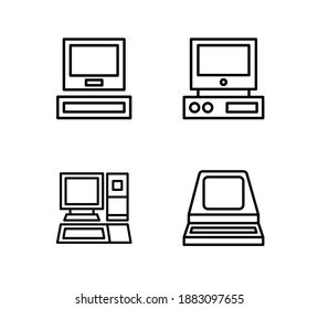 Set of four vector illustration vintage computer outline icons or symbols. Monitor and technology device design graphic. Eps 10