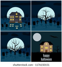 Set of four vector illustrations for Halloween
