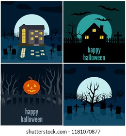 Set of four vector illustrations for Halloween
