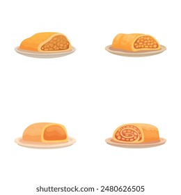Set of four vector illustrations showcasing different filled bread rolls on plates