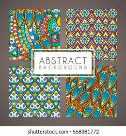 Set of four vector intricate patterns. Doodle. Zentangle. Ornate ornaments.