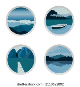 Set of four vector landscape illustrations. Peaceful nature background, banner, poster, cover.