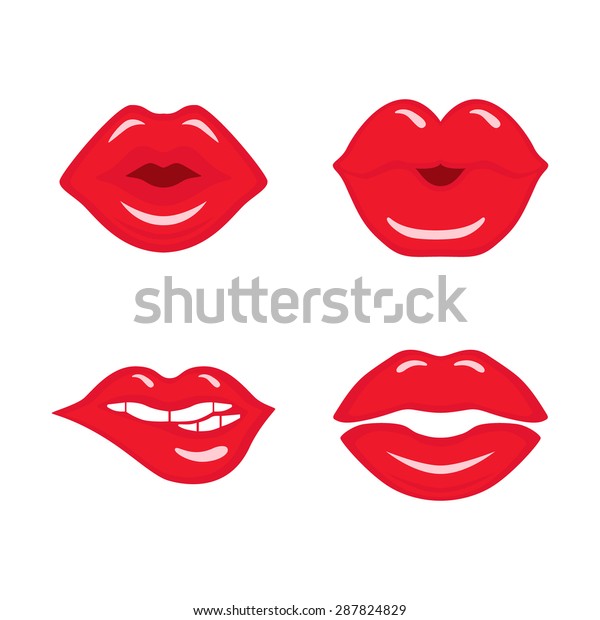 Set Four Vector Lips Kiss Illustration Stock Vector (Royalty Free ...