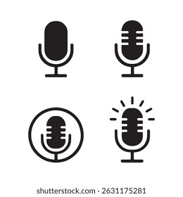 Conjunto de cuatro iconos de micrófono de Vector en un estilo de diseño plano. Cuatro iconos de micrófono simples para diversos propósitos de diseño