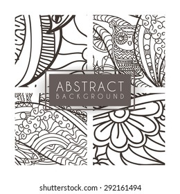 Set of four vector monochrome intricate patterns. Doodle. Zentangle. Monochromatic