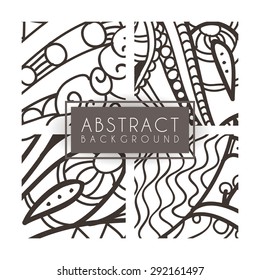 Set of four vector monochrome intricate patterns. Doodle. Zentangle. Monochromatic