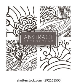 Set of four vector monochrome intricate patterns. Doodle. Zentangle. Monochromatic