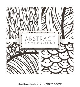 Set of four vector monochrome intricate patterns. Doodle. Zentangle