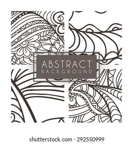 Set of four vector monochrome intricate patterns. Doodle. Zentangle. Monochromatic