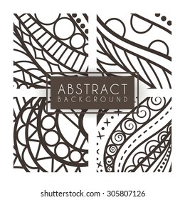 Set of four vector monochrome intricate patterns. Doodle. Zentangle. Monochromatic