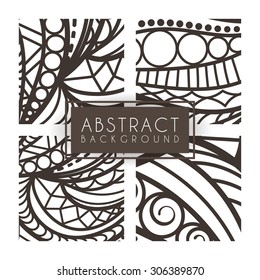 Set of four vector monochrome intricate patterns. Doodle. Zentangle. Monochromatic