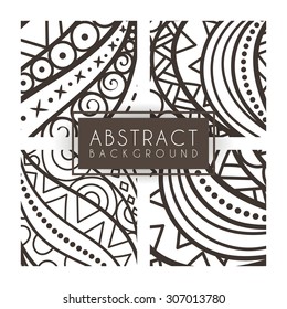 Set of four vector monochrome intricate patterns. Doodle. Zentangle. Monochromatic