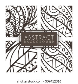 Set of four vector monochrome intricate patterns. Doodle. Zentangle. Monochromatic