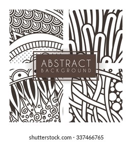 Set of four vector monochrome intricate patterns. Doodle. Zentangle. Monochromatic