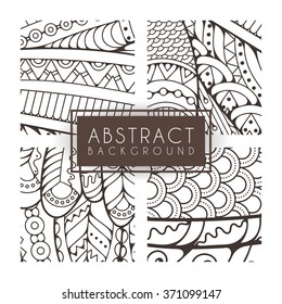 Set of four vector monochrome intricate patterns. Doodle. Zentangle. Monochromatic