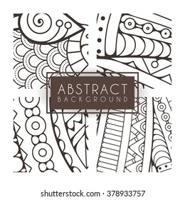 Set of four vector monochrome intricate patterns. Doodle. Zentangle. Monochromatic