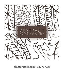 Set of four vector monochrome intricate patterns. Doodle. Zentangle. Monochromatic