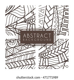 Set of four vector monochrome intricate patterns. Doodle. Zentangle. Monochromatic. Ornate ornaments.