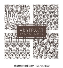 Set of four vector monochrome intricate patterns. Doodle. Zentangle. Monochromatic. Ornate ornaments.