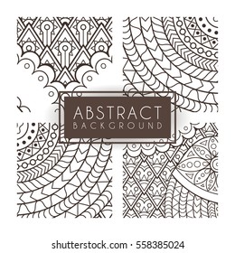 Set of four vector monochrome intricate patterns. Doodle. Zentangle. Monochromatic. Ornate ornaments.