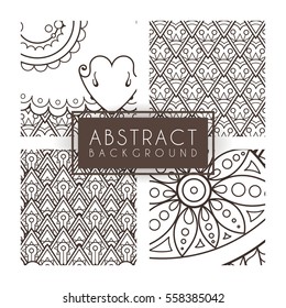 Set of four vector monochrome intricate patterns. Doodle. Zentangle. Monochromatic. Ornate ornaments.