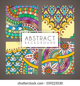 Set of four vector monochrome intricate patterns. Doodle. Zentangle. Monochromatic. Ornate ornaments.