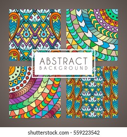 Set of four vector monochrome intricate patterns. Doodle. Zentangle. Monochromatic. Ornate ornaments.