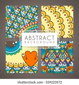 Set of four vector monochrome intricate patterns. Doodle. Zentangle. Monochromatic. Ornate ornaments.