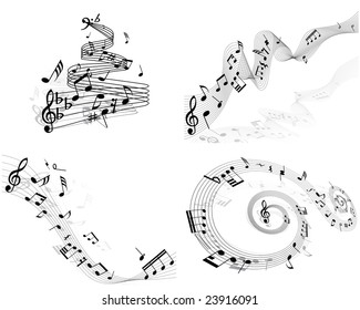 Set of four vector musical notes staff