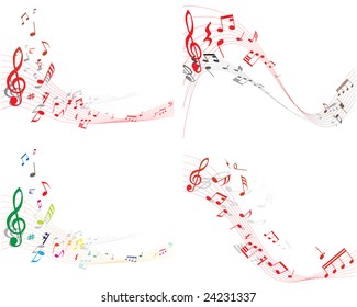 Set of four vector musical notes staff