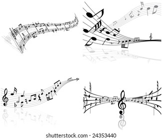 Set of four vector musical notes staff