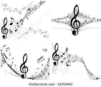 Set of four vector musical notes staff