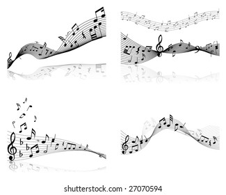 Set of four vector musical notes staff