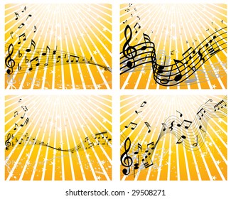 Set of four vector musical notes staff