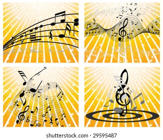 Set of four vector musical notes staff