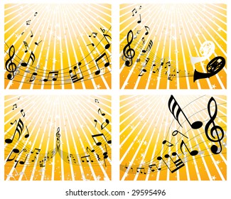 Set of four vector musical notes staff