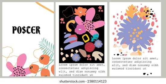 Set of four vector pre-made cards or posters in modern abstract style with nature motifs, flowers,leaves  Editable vector design, frame for social media post and story, card, cover, wedding invitation