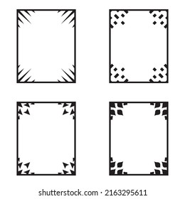Set of four vector rectangular black ornate frames with spikes, arrows, leaves and rectangles on a white background.