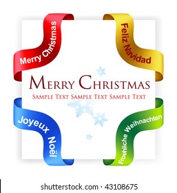 Set of four vector ribbons, christmas greetings on different languages.