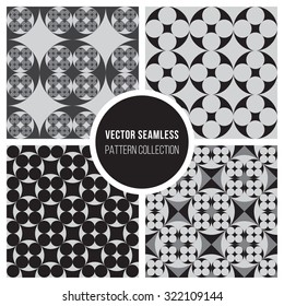 Set of Four Vector Seamless Black and White Geometric Circle Pattern Tile Collection