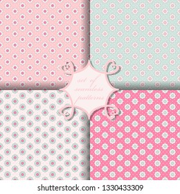 Set of four vector seamless floral patterns for baby design