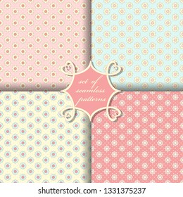 Set of four vector seamless floral patterns for baby design