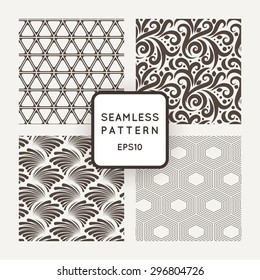 A set of four vector seamless floral and geometric patterns
