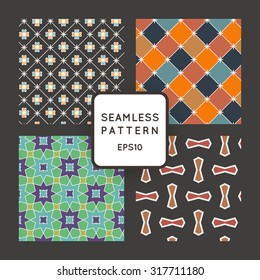 A set of four vector seamless floral and geometric patterns. Japanese style. Arabic style.